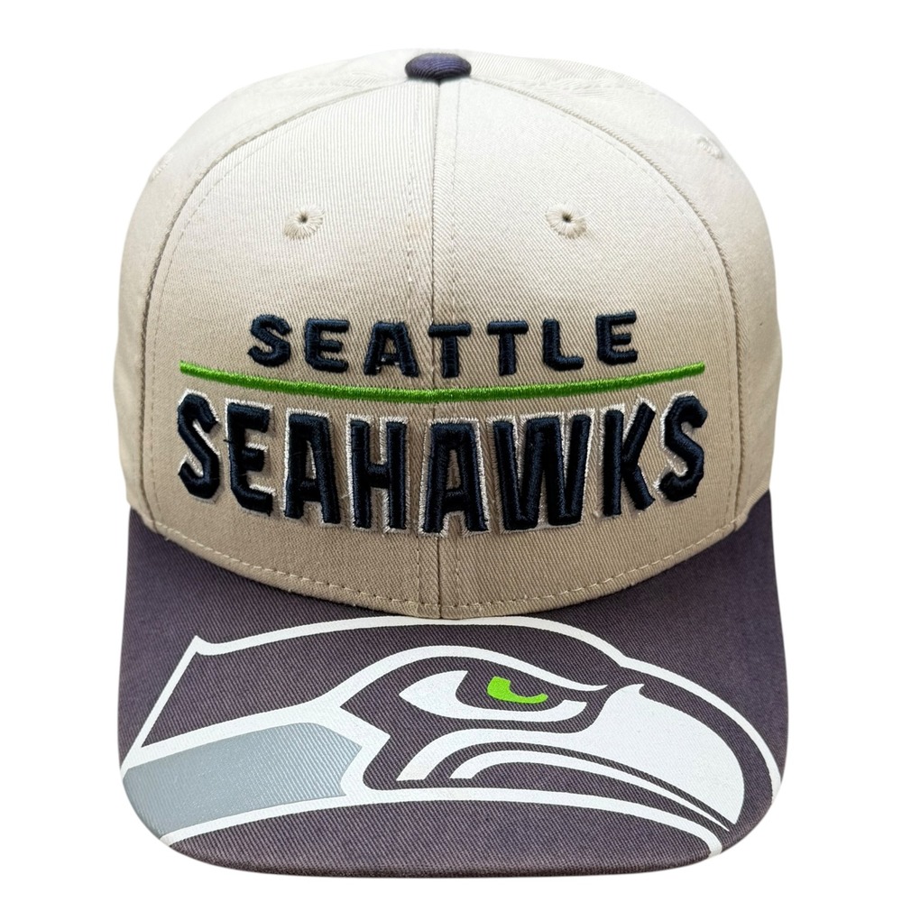 Seattle Seahawks Youth Snapback Hat NFL Team Apparel 2018 Big Logo Brim Tan Navy